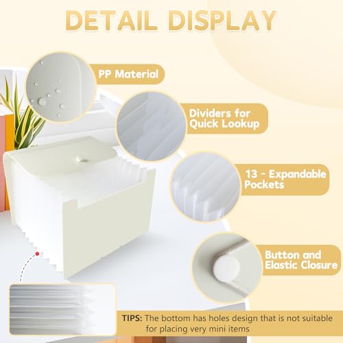 DHATMYC 4x6Index Card Holder Organizer 3x5Flash Note Card Storage Box,BEIGE | A6 File Case Flashcard Notecard Container with Dividers and 13 Expandable Pockets for Recipe Coupon Stickers Scrapbook Paper - color: BEIGE