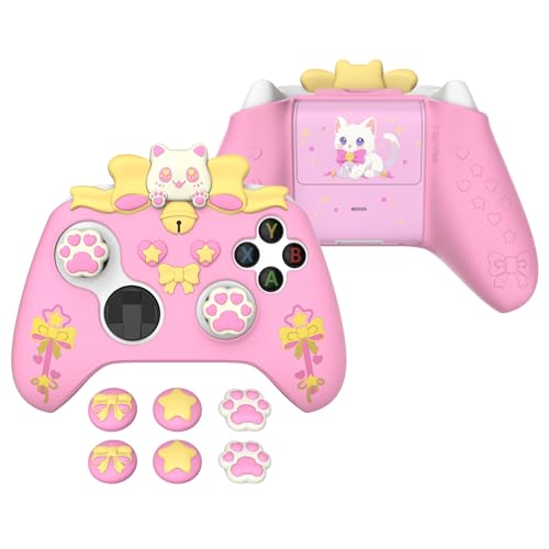 PlayVital Cute Silicone Controller Skin for Xbox Series X/S - Sweetheart Kitty Anti-Slip Grip Cover with 6 Thumb Grips & Stickers - Soft Rubber Protector for Xbox Core Controller Accessories, Pink - color: Pink