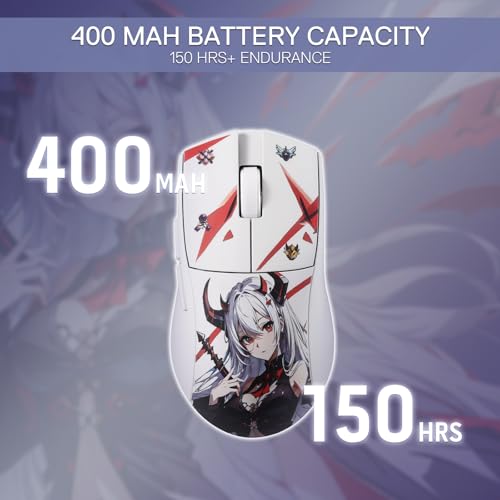 Redragon M916AK PRO 3-Mode Anime Gaming Mouse, 42G Ultra-Light 26K DPI Gaming Mouse w/Ergonomic Natural Grip Build, Full Programmable Buttons, Software Supports DIY Keybinds & DPI - color: WT-SE, style: 1K Hz