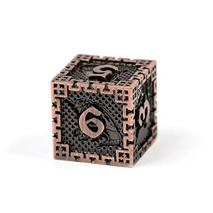 UDIXI Metal Dice Set Polyhedral DND Dice Set for Role Playing Game (Copper) | 7-Pieces, Dragon Carved, Chain-edge Design, Metal Gift Box, DM Gift, for Dungeons and Dragons Games Tabletop Games - color: Chain Frame-antique Copper