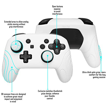 PlayVital Samurai Edition Ergonomic Silicone Skin Protective Case for Nintendo Switch Pro Controller, Soft Anti-slip Controller Grip Protector for Nintendo Switch Pro with Thumb Grip Caps - White - color: White
