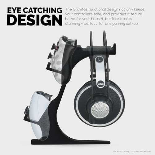 BRAINWAVZ The Gravitas - Headphone Stand & Game Controller Holder for Desk - Universal Design for All Types of Headsets & Gamepads (Black)