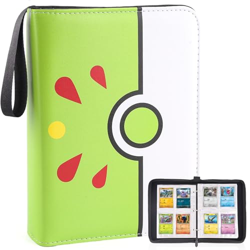 Collectible Trading Card Binder, 400 Pockets Card Holder with 50 Removable Sleeves, Portable Collection Binder Album Book Case Storage, Zipper Card Protective Sleeves for TCG, Sports Card - color: Friendly Green