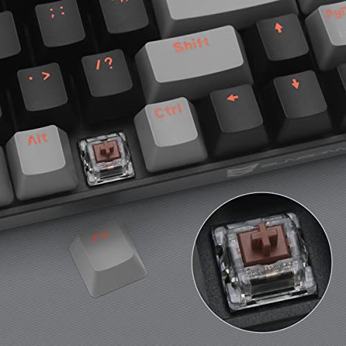 Qisan Mechanical Gaming Keyboard, Dual Mode 2.4G/BT Wireless, 60% Mini Design, Brown Switch, US Layout, 68 Keys, Computer Keyboard, Gaming Pc, Wireless Gaming Keyboard - color: Brown Switch with Black & Grey Combo Color