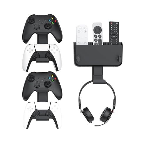 Controller & Headset & Remote Holder Wall Mount with No Drill, 2 Packs Gaming 4 Controllers Hanger Hook Mount for PS5/PS4/XBOX/Switch, Headphone Stand & Remote Control Holer Wall Shelf with Adhesives - size: 3 Packs