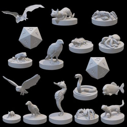 Wizard Familiar Miniatures Set for DnD, D&D, Pathfinder, Table Top RPG, and more - 15-piece set