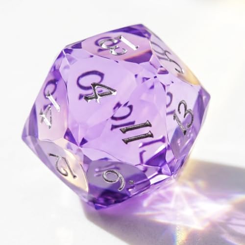 Multifaceted DND Single D20 Dice Resin Sharp Edge 20 Sided D&D Dice, 22Mm Handmade Polyhedral for Dungeons and Dragons, RPG, Roleplaying MTG Table Games - color: D20--purple