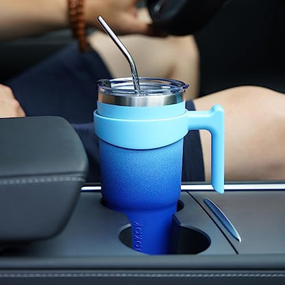 BJPKPK 10 oz Mini Tumbler with Lid, Straw & Handle, Insulated Steel Cup | Small, Spill Proof, Leak Proof, Thermal, Double Wall Vacuum, Sweatproof, Dishwasher Safe, BPA Free, Sky - color: A-Sky, size: 10 Ounces