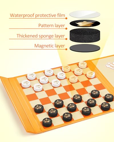 Coogam Magnetic Travel Chess Board Game, 3 in 1 Tic-Tac-Toe Checkers Set, Indoor Outdoor Activity Travel Toy Gift for Family Friends Party Favor
