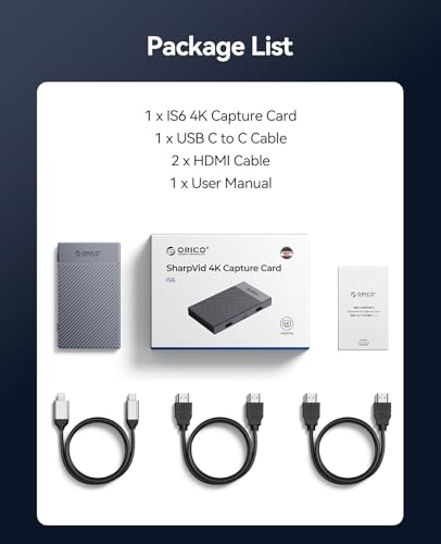 ORICO IS6 4K Portable HDMI Capture Card for Streaming, Dual 4K@60Hz Inputs, USB C Game Capture Card with Audio Ports Compatible with PS5, Xbox, Switch, OBS Recording, Works on PC, Mac, Laptop, iPad