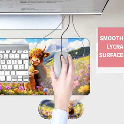 Mouse Pad,Large Desk Mat Set, 4in1 XL Mousepad + Keyboard Wrist Rest+Mouse Wrist Rest+Coaster with Ergonomic Desk Pad for Home Office Table Computer Cover -Highland Cows - color: Highland Cows