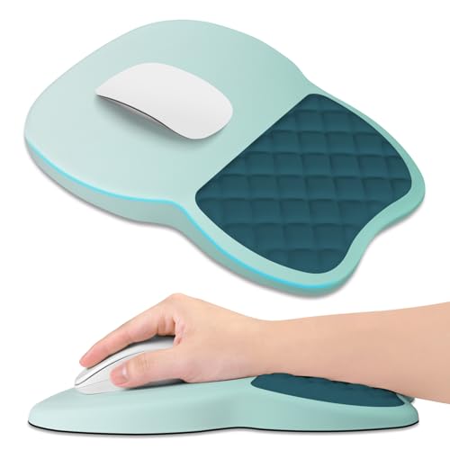 ITNRSIIET Ergonomic Mouse Pad Wrist Support with Memory Foam Massage Bulge & Non-Slip PU Base, Carpal Tunnel Pain Relief, Prevent Wrist Sweating, 12 x 8 x 1.2 inch, Light Green to White - color: Light Green to White