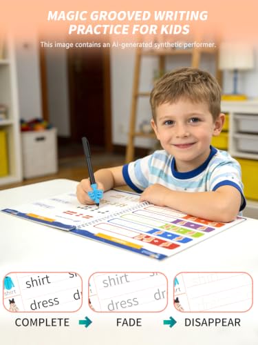 Magic Grooved Writing Practice for Kids Ages 3-8, Reusable Workbooks | Handwriting for Preschool Learning, Letters Numbers Math & Drawing Tracing Books with Disappearing Ink Pens, Educational Gift