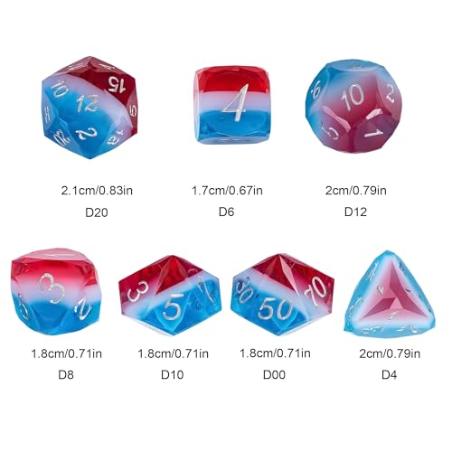 7PCS DND Dice Set,Transparent Sharp Edge Dice Set D&D RPG Polyhedral Die,for Dungeons and Dragons TTRPG Games Roleplaying Games,with Gift Box(Red & White & Blue) - color: Red&white&blue