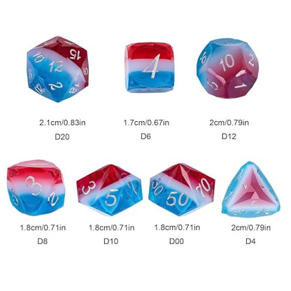 7PCS DND Dice Set,Transparent Sharp Edge Dice Set D&D RPG Polyhedral Die,for Dungeons and Dragons TTRPG Games Roleplaying Games,with Gift Box(Red & White & Blue) - color: Red&white&blue