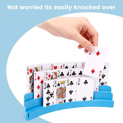 Three-Layer Design Playing Cards Holders，Playing Card Holder for Kids Adults Hands Free Card Holder for Family Card Game Nights Poker Parties - color: Blue(4pack)