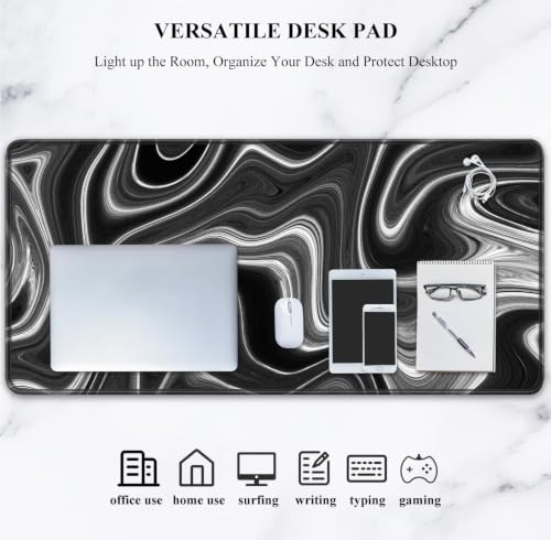 Auhoahsil Large Gaming Mouse Pad, Fluid Art Style XXL 35.4 x 15.7 in Desk Pad Stitched Non-Slip Rubber Long Computer Mousepad Thin Extended Full Size Desk Mat for Desktop Laptop Wireless Mice, Black - color: 13 Abstract Contour, size: 35.5L x 15.7W inches