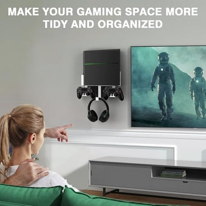 Wall Mount Kit with Detachable 2 Controller Holder & Headphone Hanger, Mount On The Wall Or On The Back Of The TV, Wall Mount Compatible with PS4, White - color: White