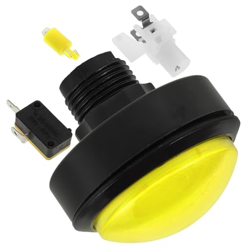 Holibanna Game Machine Button Replacement with Yellow Convex Pushbutton, Illuminated Reset Switch for Arcade and Quiz Machines, Industrial Push Button Accessory with Yellow Micro Switch