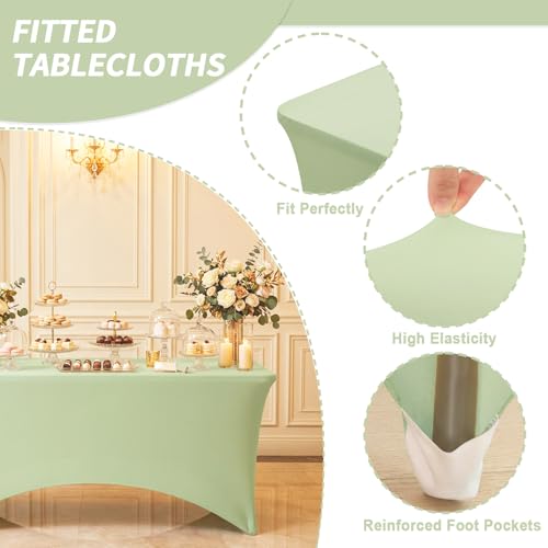 Fixwal Sage Green Stretch Table Cloth Rectangle 2 Pack 6Ft, Spandex Fitted Table Covers Washable for Party, Trade Show, Banquet, Wedding, Buffet - color: Sage Green, size: 6 Ft