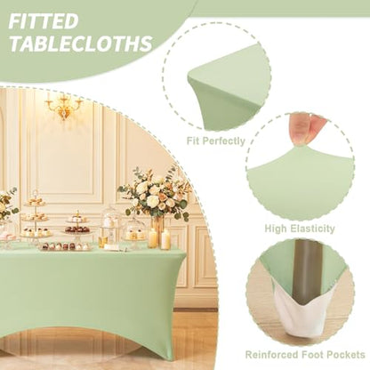 Fixwal Sage Green Stretch Table Cloth Rectangle 2 Pack 6Ft, Spandex Fitted Table Covers Washable for Party, Trade Show, Banquet, Wedding, Buffet - color: Sage Green, size: 6 Ft