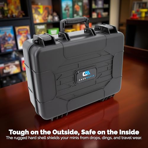 CASEMATIX Hard Shell Miniature Carrying Case - 80 Slot Figurine Miniature Storage Case with Customizable Foam Layer for Large Miniatures Compatible with Warhammer 40k, DnD & More!