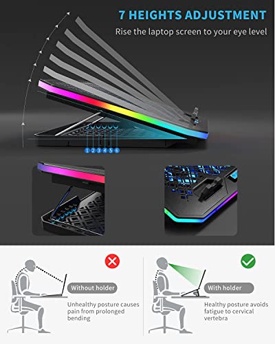KeiBn Upgarde Laptop Cooling Pad, RGB Lights Laptop Cooler 6 Fans for 15.6-17.3 Inch Laptops, 7 Height Stands, 10 Modes Light, 2 USB Ports, Desk or Lap Use (A8,Blue) - size: A8-Blue