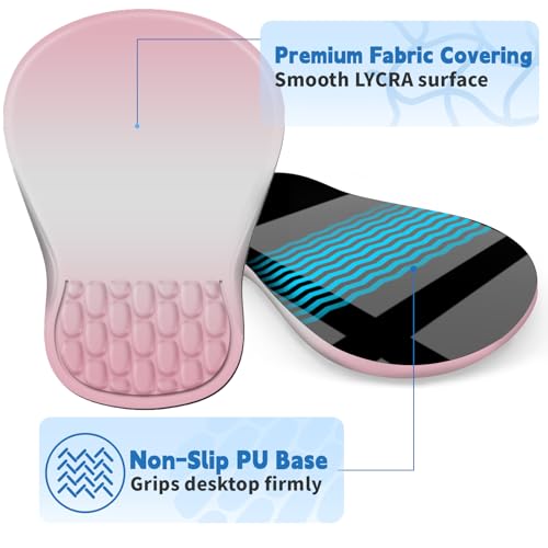YIWEI Ergonomic Mouse Pad with Wrist Rest for Carpal Tunnel Pain Relief | Memory Foam Wrist Support,Non-Slip Rubber Base, Keyboard Computer Mousepad,Lycra Cloth Surface,Gaming Home Office - color: Gradient Pink