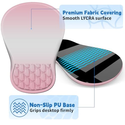 YIWEI Ergonomic Mouse Pad with Wrist Rest for Carpal Tunnel Pain Relief | Memory Foam Wrist Support,Non-Slip Rubber Base, Keyboard Computer Mousepad,Lycra Cloth Surface,Gaming Home Office - color: Gradient Pink