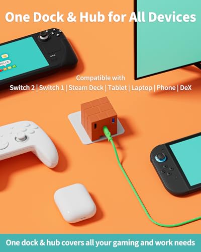 Switch 2 TV Dock for Nintendo 2025/OLED/Steam Deck, Switch 2 Docking Station for Travel, PD Fast Charger Hub&Dock with USB-C Cable/USB 3.0/4K@120Hz HDMI 2.1 Port - style: for Switch 2