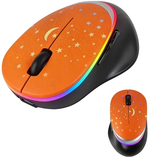 elec Space Bluetooth Wireless Mouse with Starry Sky RGB Backlight - Ergonomic Dual Mode Rechargeable Mouse, Type-C Charging - Perfect for Office, Gaming & Travel (Orange) - color: orange