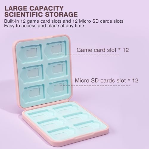 DLseego Cute Fox Game Case For Switch Lite / Switch / Switch OLED, 12 Slots Game Cards Holder and 12 Micro SD Card Slots, Portable Game Card Storage Cartridge Box - color: F Pink
