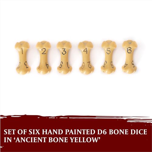 D6 Dice Set - Set of Six 6 Sided Dice - Skull & Bone Themed RPG Dice. Cool & Unique Gift and Compatible with Dungeons & Dragons (DND), D&D, Pathfinder, D and D. (Ancient Bone Yellow) - color: Ancient Bone Yellow, style: Six D6