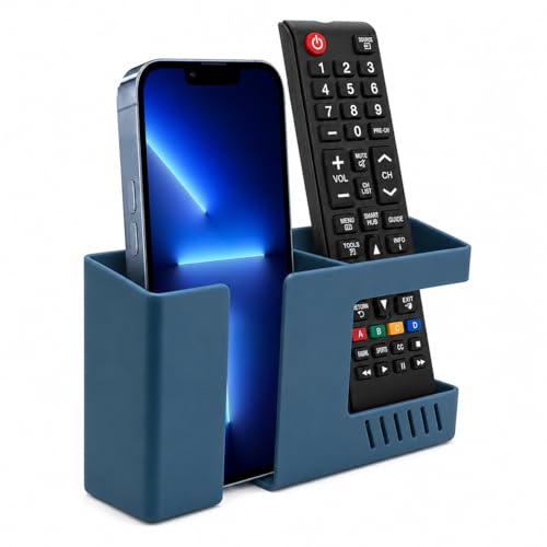 Strong Adhesive Wall Mount Phone Holder D3 Punch-Free Bedside Phone Shelf with Charging Port, Sticky Remote Control Storage Box, Bathroom & Kitchen Wall Organizer (Blue) - color: Blue