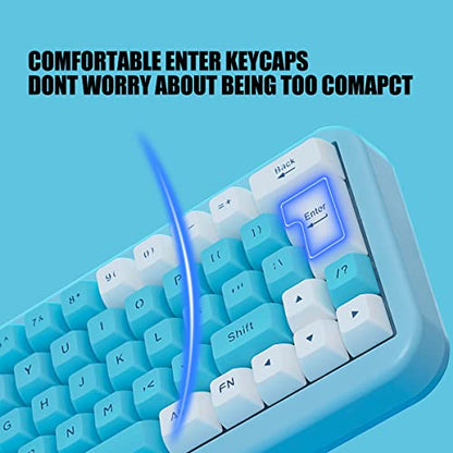 7KEYS 60% 2.4G Wireless Gaming Keyboard with Wrist Rest, Compact 63 Keys Mini RGB Light up Keyboard for PC Mac Laptop, Portable, Rechargeable Quiet for Typing and Gaming (Blue&White)