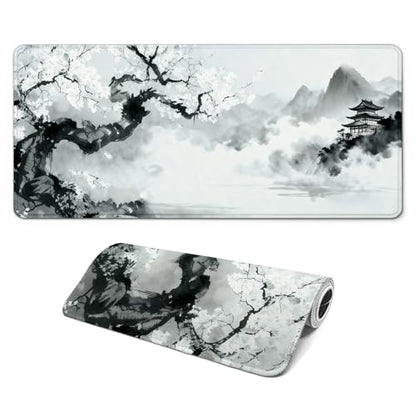 Gaming Mouse Pad with Anti-Slip Rubber Base, Extended Large Computer Mouse Mat with Stitched Edges, Long XL Anime Mousepad for Laptop and Keyboard, 31.5 x 11.8 inch (Japanese Cherry Blossom) - color: Japanese Cherry Blossom