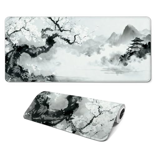 Gaming Mouse Pad with Anti-Slip Rubber Base, Extended Large Computer Mouse Mat with Stitched Edges, Long XL Anime Mousepad for Laptop and Keyboard, 31.5 x 11.8 inch (Japanese Cherry Blossom) - color: Japanese Cherry Blossom