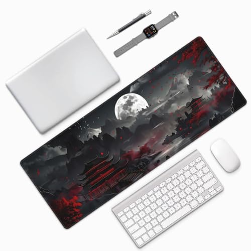 Extended Gaming Mouse Pad, Large Desk Mat XL Anime Mouse Pad Waterproof with Stitched Edges, Non-Slip Desktop Pad for Home and Office, Level Up Your 31.5x11.8 Inch (Night Lake) - color: Night Lake