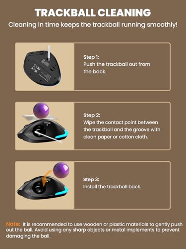 Wireless Trackball Mouse, Adjustable Angle Rechargeable Backlit-Purple Ball | MAM1 Pro Ergonomic Mouse Rollerball Thumb mice with 5 Level DPI, 3 Devices Connection (USB & Bluetooth ) for PC, Windows - color: Purple Ball