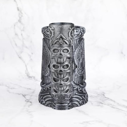 AUSPDICE DND Dice Rolling Tower, RPG Dice Storage for Tabletop Games | Hand-Painted Skull Dice Tower for Dungeons and Dragons –Gothic Dice Cup, Pen Holder, Drink Stand– (RF286B Skull Cup Silver) - color: Silver, style: RF286 Skull Cup