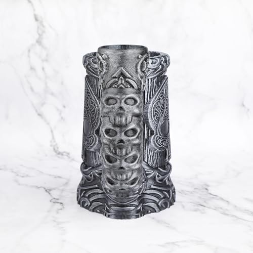 AUSPDICE DND Dice Rolling Tower, RPG Dice Storage for Tabletop Games | Hand-Painted Skull Dice Tower for Dungeons and Dragons –Gothic Dice Cup, Pen Holder, Drink Stand– (RF286B Skull Cup Silver) - color: Silver, style: RF286 Skull Cup
