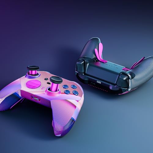 14-in-1 Controller Accessories Kit Compatible with Xbox Elite Series 2, 6 Premium Metal Thumbsticks, Swap Joysticks, 4 Interchangeable Paddles, 2 D-Pads, 1 Tool ，1 Storage Bag (Magenta) - color: Magenta