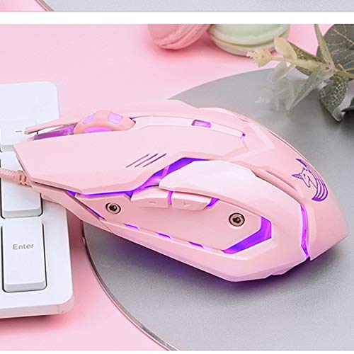 Pink Gaming Mouse Silent Click, LED Backlit Optical Game Mice Ergonomic USB Wired Mice Compatible with Laptop PC, 7 Buttons, 4 Adjustable DPI