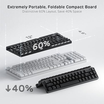 RK ROYAL KLUDGE F68 60% Foldable Low Profile Wireless Mechanical Keyboard | Extremely Portable Wireless Keyboard with Aluminum Body, Built-in Stand Holder, 68 Keys Foldable Compact Keyboard BT5.0 - color: White