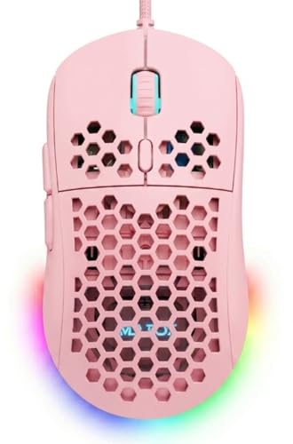 MR.FOX M1 Ultralight Honeycomb Gaming Mouse Wired, 75g Lightweight, 12,800 DPI Optical Sensor, RGB Lighting with Music Sync, 6 Programmable Buttons, Braided Cable, Gaming Mouse for PC/Mac, Pink - color: Pink