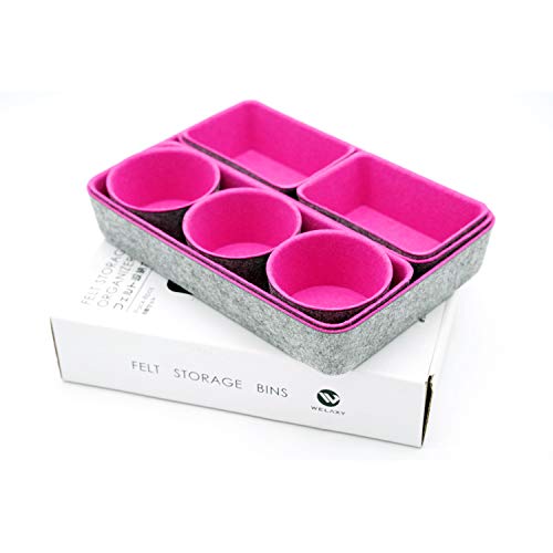 Welaxy Felt Desk Drawer Organizer Trays, 8-Piece Storage Bins for Jewelry, Office Supplies & Entryway Catchall (Hot pink) - color: Hot pink