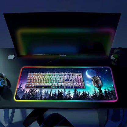 RGB Gaming Mouse Pad, Large Mousepad with Led Light, Gaming Accessories Keyboard Pad for Desk, Non-Slip Rubber Base Big Mouse Mat for Gamer, 31.5 X 11.8 Inch, Moon Starry Sky - color: 04 Moon Starry Sky