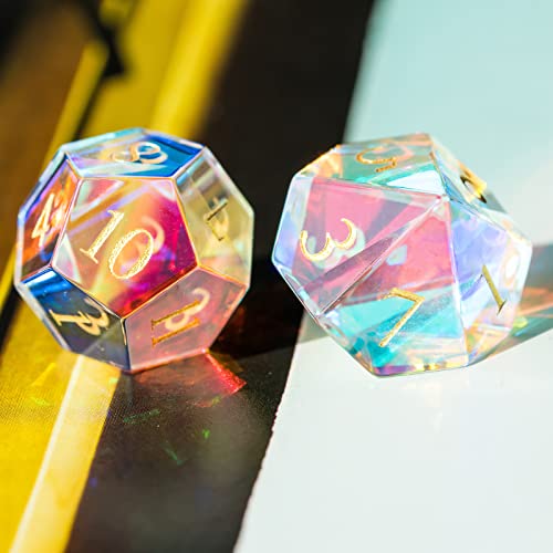 UDIXI Prism Glass Dice Set, 7PCS Rainbow Glass DND Dice for Tabletop Games | Premium Gift Box, DM Gift, for Dungeons and Dragons Role Playing Games - color: Rainbow Prism