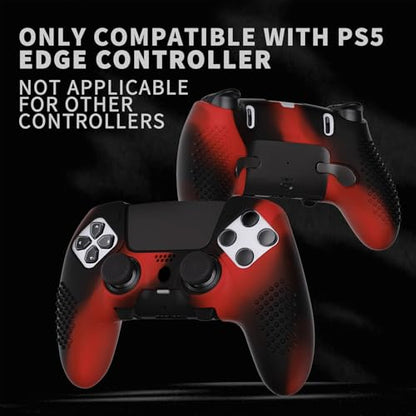 PlayVital 3D Studded Edition Anti-Slip Silicone Cover Case for ps5 Edge Controller, Soft Rubber Protector Skin for ps5 Edge Wireless Controller with 6 Thumb Grip Caps - Red & Black - color: Red & Black