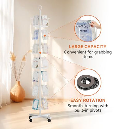 TONGMO 7-Tier Greeting Card Display Rack: 28-Pocket Rotating Countertop Stand for Postcards, Brochures, and Greeting Cards (White, 68.9”H) - color: 28 Pockets-White